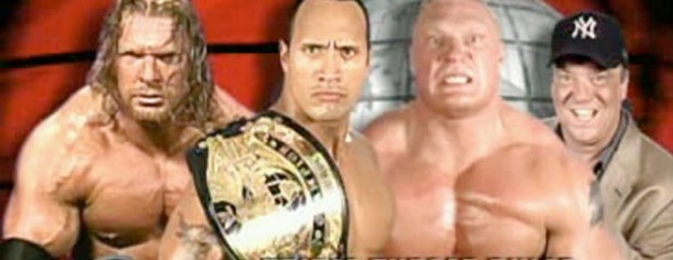 Brock Lesnar vs. The Rock vs. Triple H – Global Warming 2002